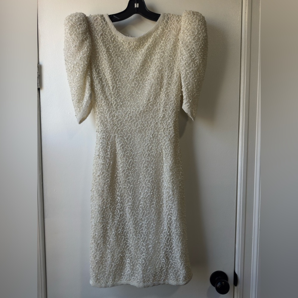 Vintage Scala Cream Textured Long Sleeve Dress